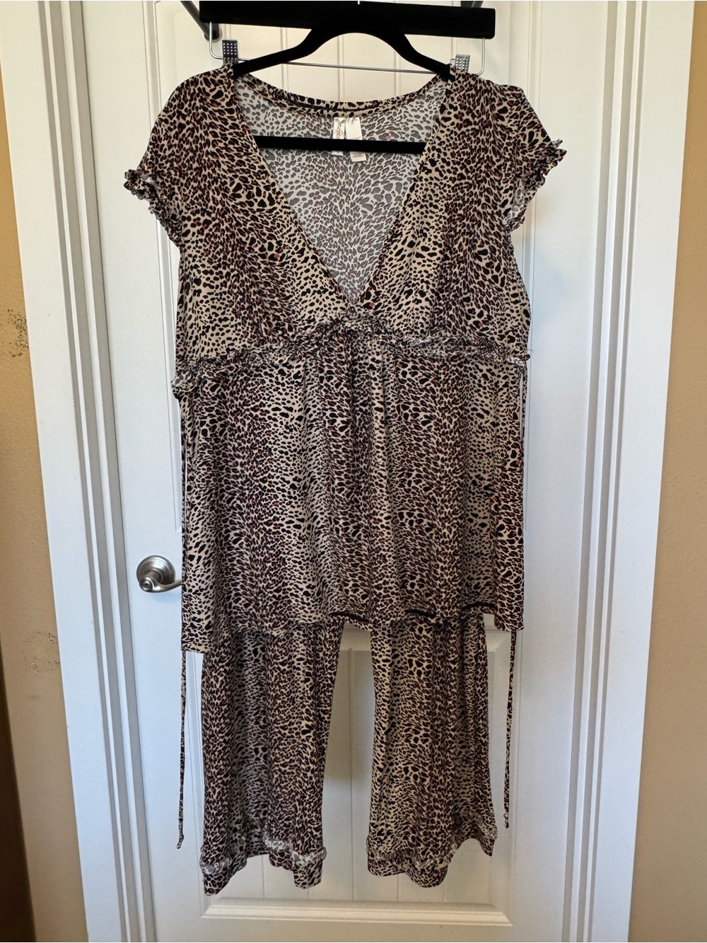 Ambrielle Brown Leopard Print Pajama Set Size XXL